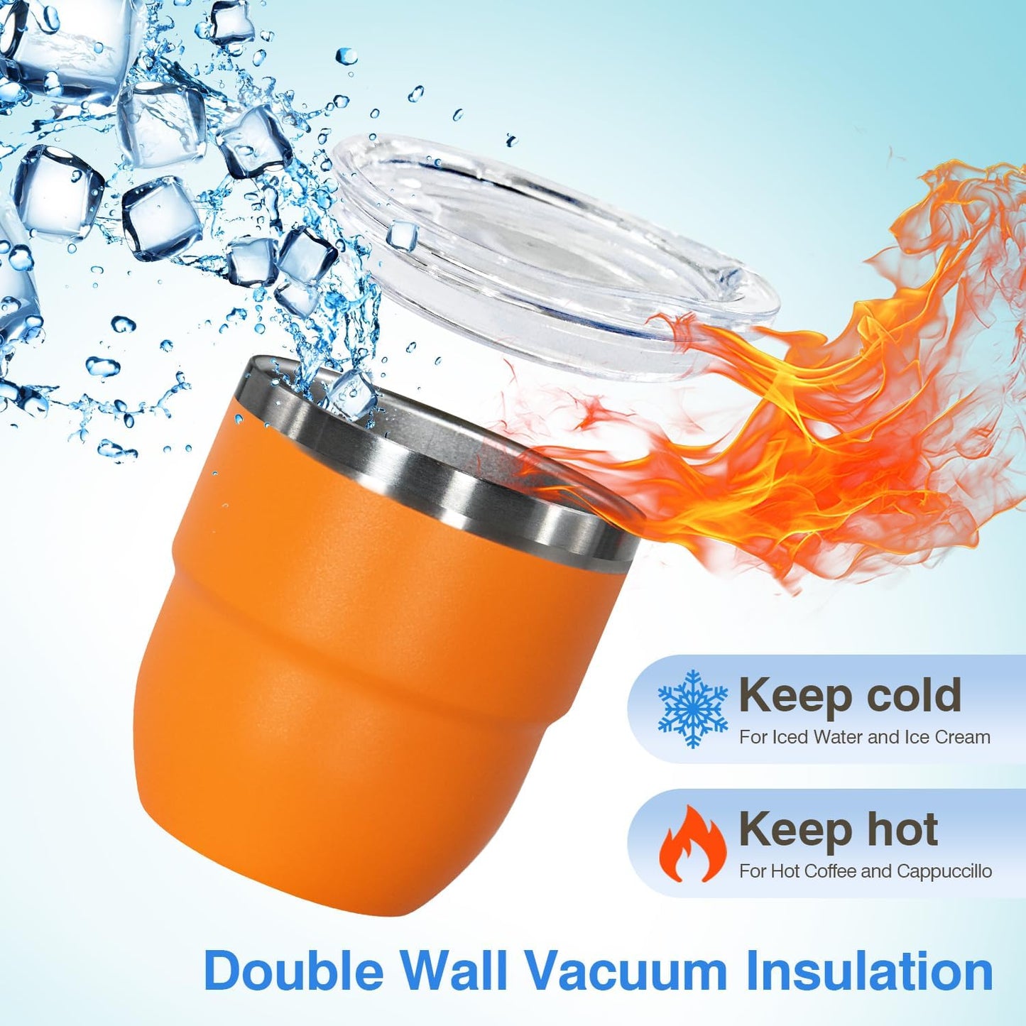 4oz Stackable Cup, Vacuum Insulated Espresso Cup Set of 2, Espresso Shot Glass for Coffee, Double Wall Stainless Steel Mini Tumbler Shot Glasses with Straw and Lid (A-orange2P, 4oz)