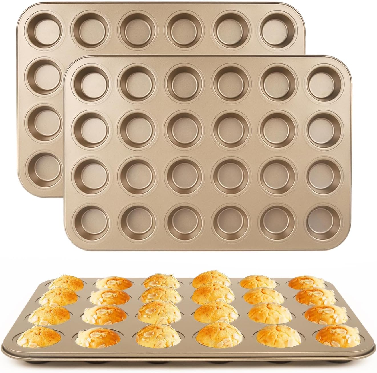 Nsmykhg 24-Cup Nonstick Mini Cupcake & Muffin Pans - Carbon Steel Baking Pans, 3 Pack, Durable Muffin Tin, Easy to Clean, Perfect for Baking Cupcakes & Mini Muffins, Oven Safe, BPA-Free