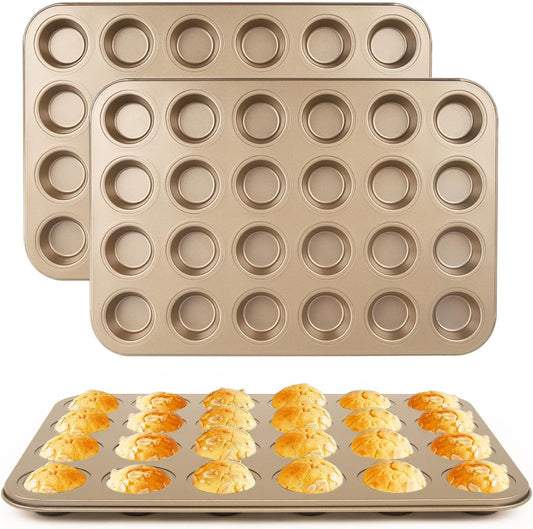 Nsmykhg 24-Cup Nonstick Mini Cupcake & Muffin Pans - Carbon Steel Baking Pans, 3 Pack, Durable Muffin Tin, Easy to Clean, Perfect for Baking Cupcakes & Mini Muffins, Oven Safe, BPA-Free
