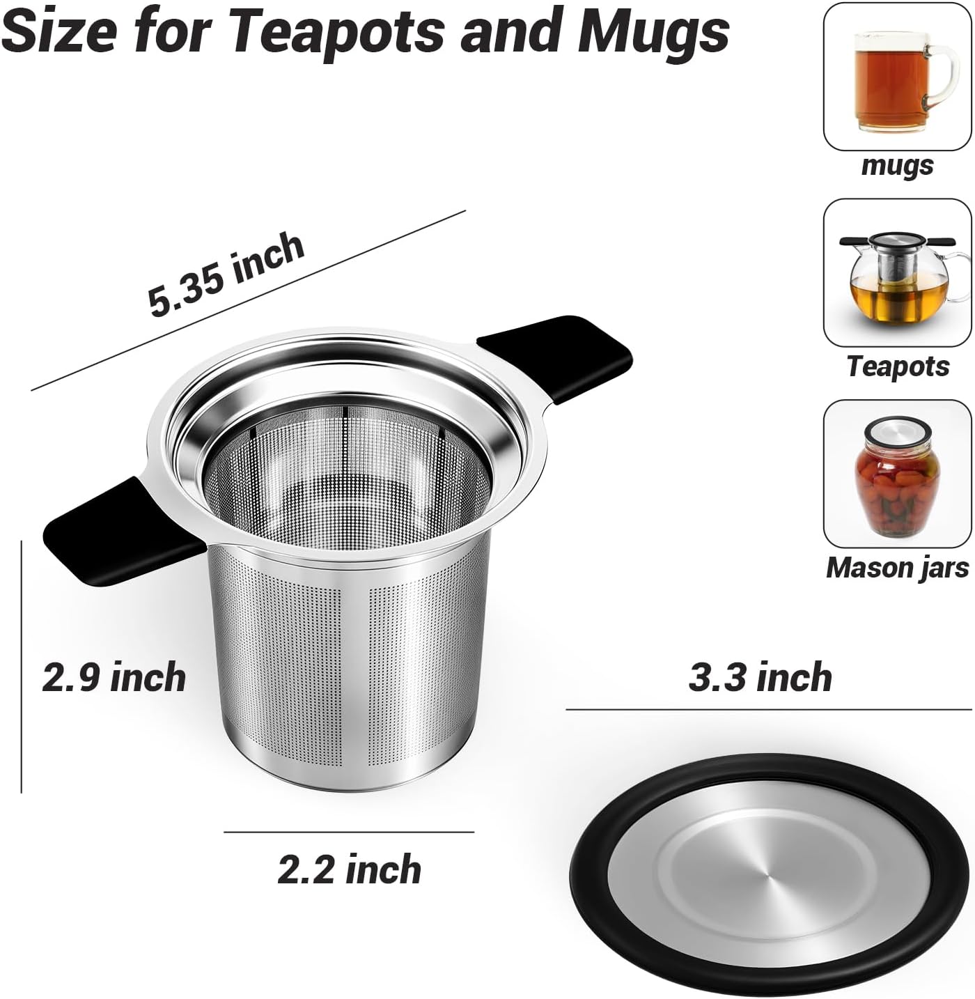 Tifanso Stainless Steel Tea Infuser Steeper Strainer for Loose Leaf Tea, Fine Mesh Reusable Diffusers Ball Bag Filter Holder with Heat Proof Handles for Teapots, Mugs, Cups