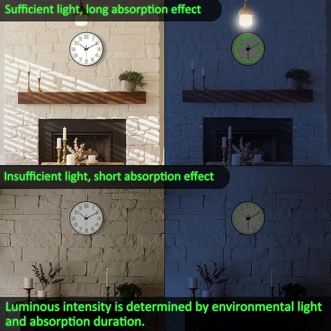 Glow in The Dark Wall Clock, Large Easy Read Numbers Tempered Glass Night Light - Image 6