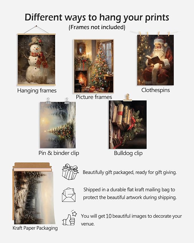KBKBART Christmas Wall Art Prints Set of 10, Winter Christmas Picture Wall - Image 3