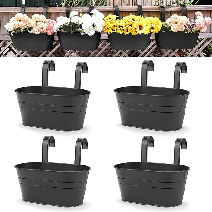 OGIMA 4pcs Hanging Flower Pots, Metal Iron Wall Planter Indoor/Outdoor by OGIMA