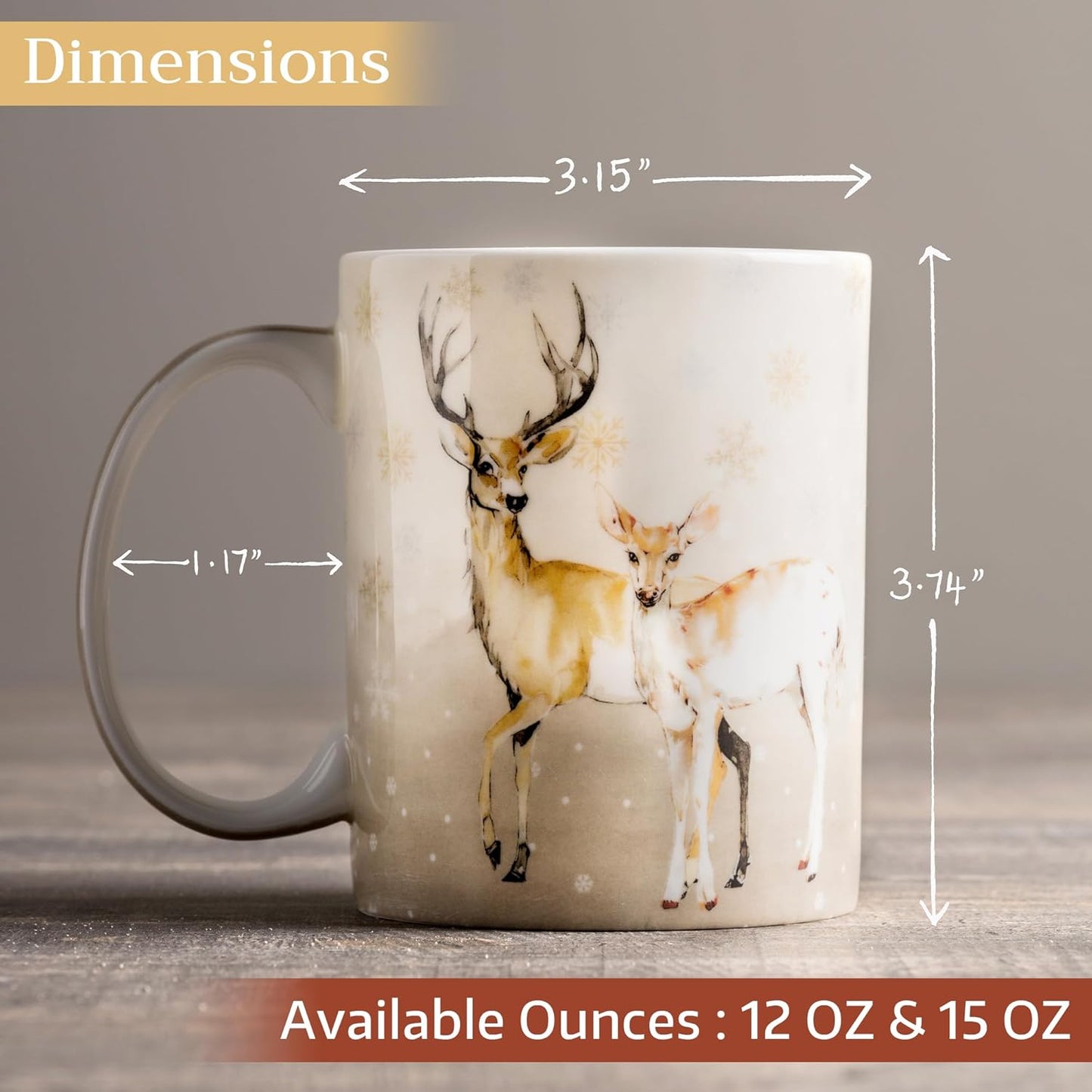 Maison d' Hermine Coffee Mug with Handles Fine Bone China Mugs Pack of One Tea Cups for Hot Beverages Cappuccino Latte Home Restaurant Office Perfect for Gift (Deer In The Woods - Oh Deer, 12 Ounce)