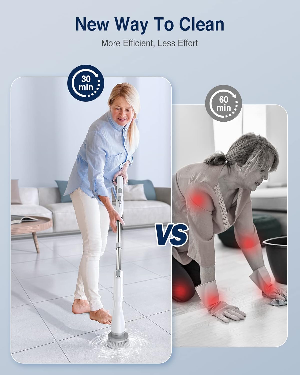 LABIGO Electric Spin Scrubber, Cordless Cleaning Brush Scrubber with 7 Replaceable Brush Heads and Adjustable Extension Handle, IPX7 Waterproof Power Cleaning Brush for Bathroom Tub Floor Tile Shower