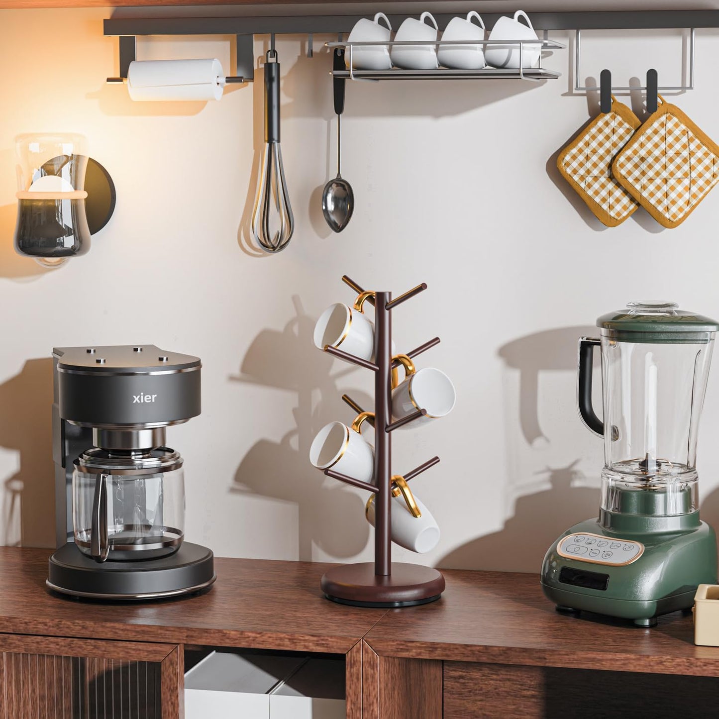 BAMBANG Mug Holder Tree, 360° Rotating 8 Hooks Coffee Cup Holder for Counter, Bamboo Coffee Mug Rack Standing for Kitchen Countertop Home, Espresso