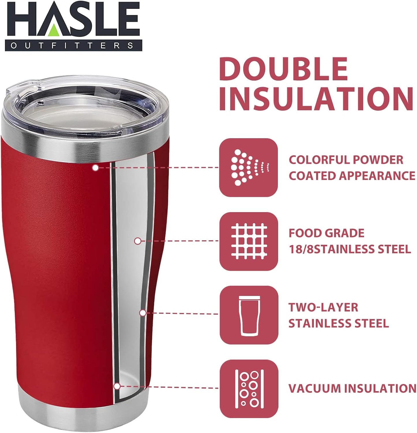 HASLE OUTFITTERS 20 oz Tumbler Bulk, Stainless Steel Tumblers with Lid, Vacuum Insulated Tumbler, Double Wall Powder Coated Cup, coffee mugs, Wine Red, 1 Pack