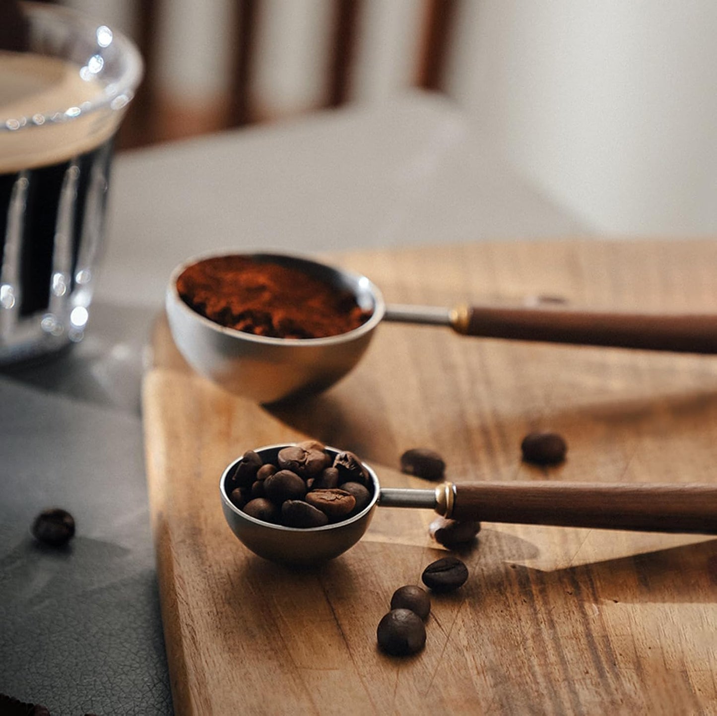 Coffee Spoon - Vintage Walnut Wood Handle, Stainless Steel Coffee Scoop ，Stainless Steel Tea Scoopand Seasoning Spoons (1, Silver, 10g Capacity)