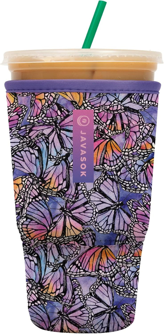 Sok It JavaSok Iced Coffee & Cold Soda Insulated Neoprene Cup Sleeve (Butterfly Galaxy, XLarge: 38-42oz)