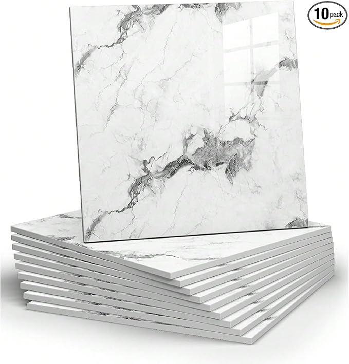 Chejiaye 10pcs Marble Peel and Stick Backsplash Waterproof Washroom Wall Panels by Chejiaye