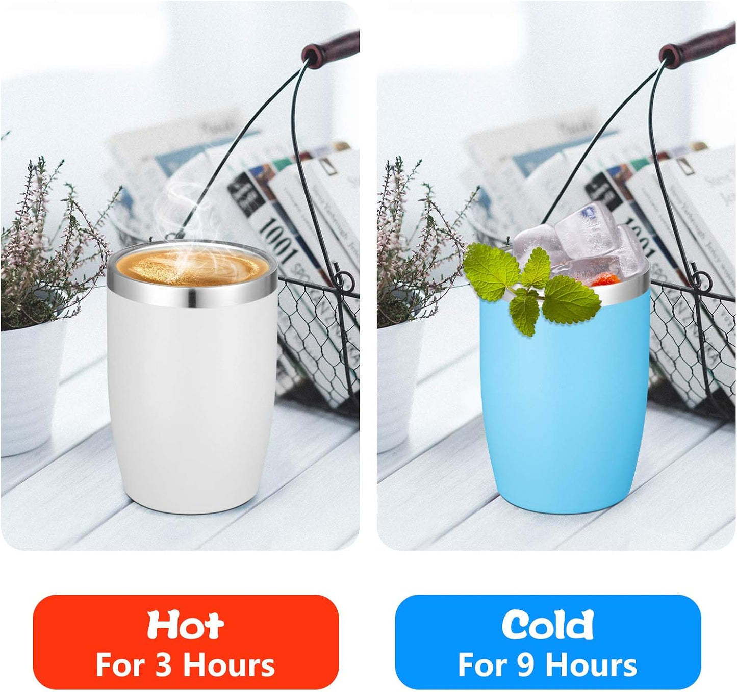 VEGOND Stainless Steel 12 oz Tumblers bulk Vacuum Insulated Double Wall Travel Tumbler with Lid and Straw Reusable Tumbler, White 1 Pack