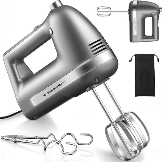 Electric Hand Mixer, Powerful Hand Mixer Electric Handheld with 304 Beaters, Dough Hook,Hand Held Mixer with Turbo for Baking Cakes, Eggs, Cream Food(Grey)