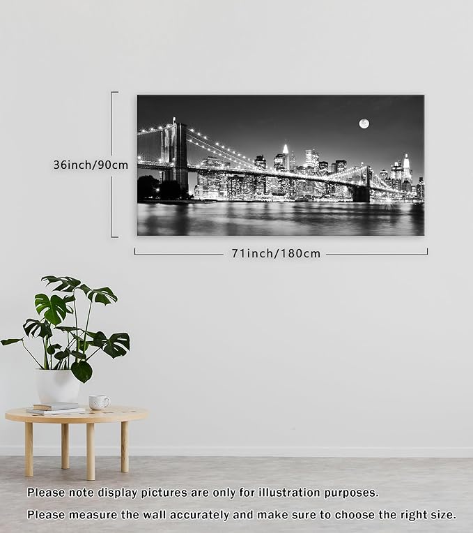Baisuart-Q30398 Brooklyn Bridge Night View 1 Panels Landscape Artwork Canvas - Image 3