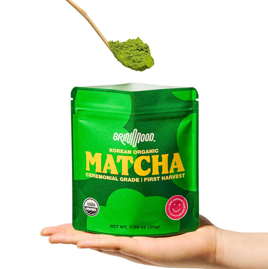 GRIN MOOD Matcha Organic Green Tea Powder - Decaffeinated Green Tea, Authentic Korean Matcha, Halal (1.06oz, Ceremonial Grade)