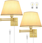 TRLIFE Dimmable Wall Sconce Plug in, Brushed Brass Wall Sconces Set of 2 Swing by TRLIFE