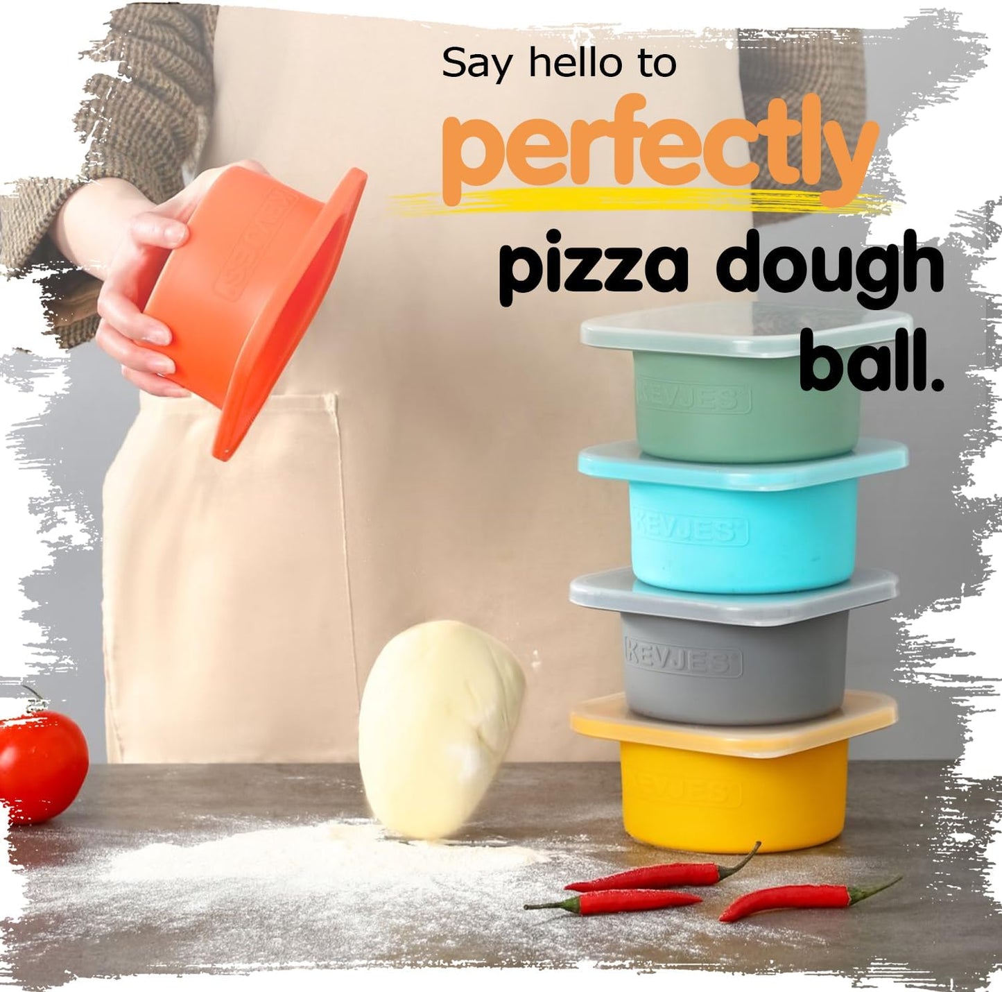 PLUS Large 1000ml Pizza Dough Proofing Boxes for DIY Artisan Pizza, Food Grade Silicone Stackable Containers with Lids. Freezer, Fridge, Dishwasher Safe (3Space Grey Plus)