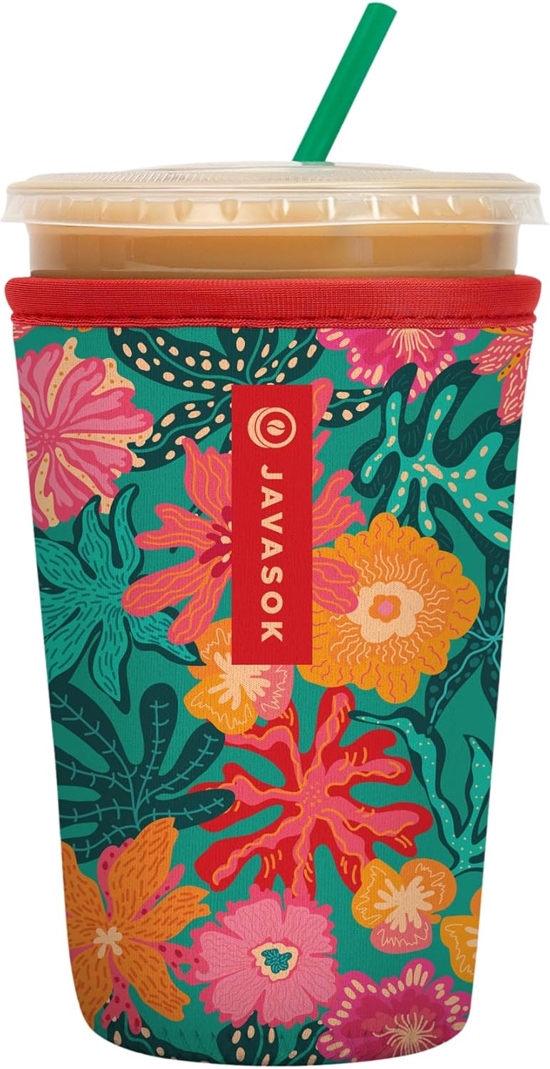 Sok It JavaSok Iced Coffee & Cold Soda Insulated Neoprene Cup Sleeve (Tropic Like It's Hot, Medium: 22-28oz)