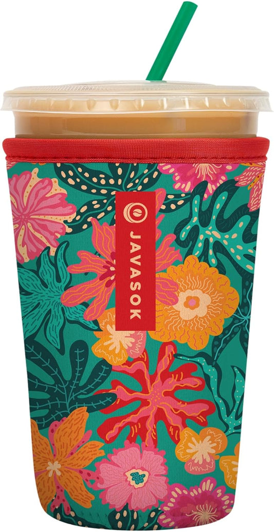 Sok It JavaSok Iced Coffee & Cold Soda Insulated Neoprene Cup Sleeve (Tropic Like It's Hot, Medium: 22-28oz)