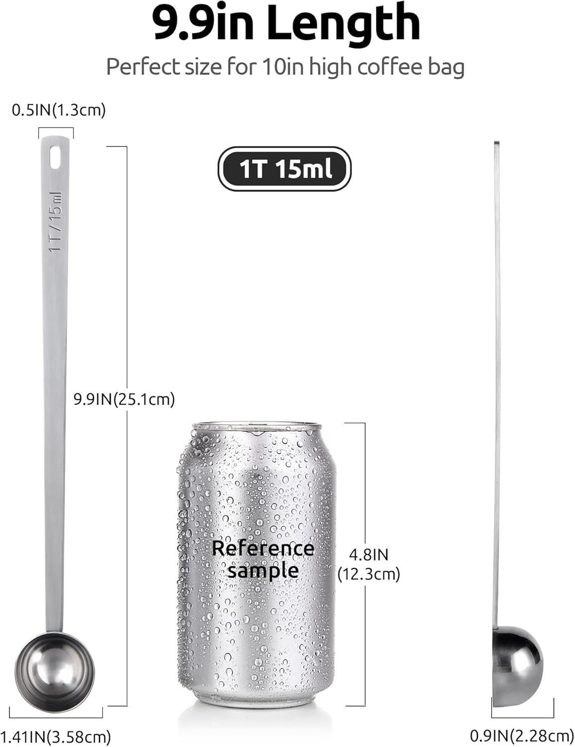 U-Taste Coffee Scoop 1 Tablespoon: 18/8 Stainless Steel Measuring Scooper for Ground Coffee, Bean, Powder, Espresso, 8.5in Extra Long Handle Metal Meaure Spoon for Canister, Jar (1Tbsp/15ml, Silver)