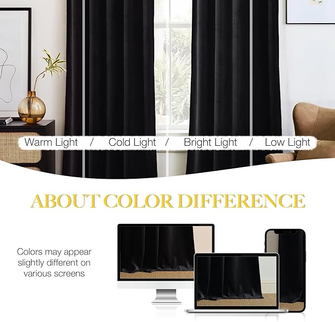 NICETOWN Black Out Velvet Curtains 98 inch Long - Image 4