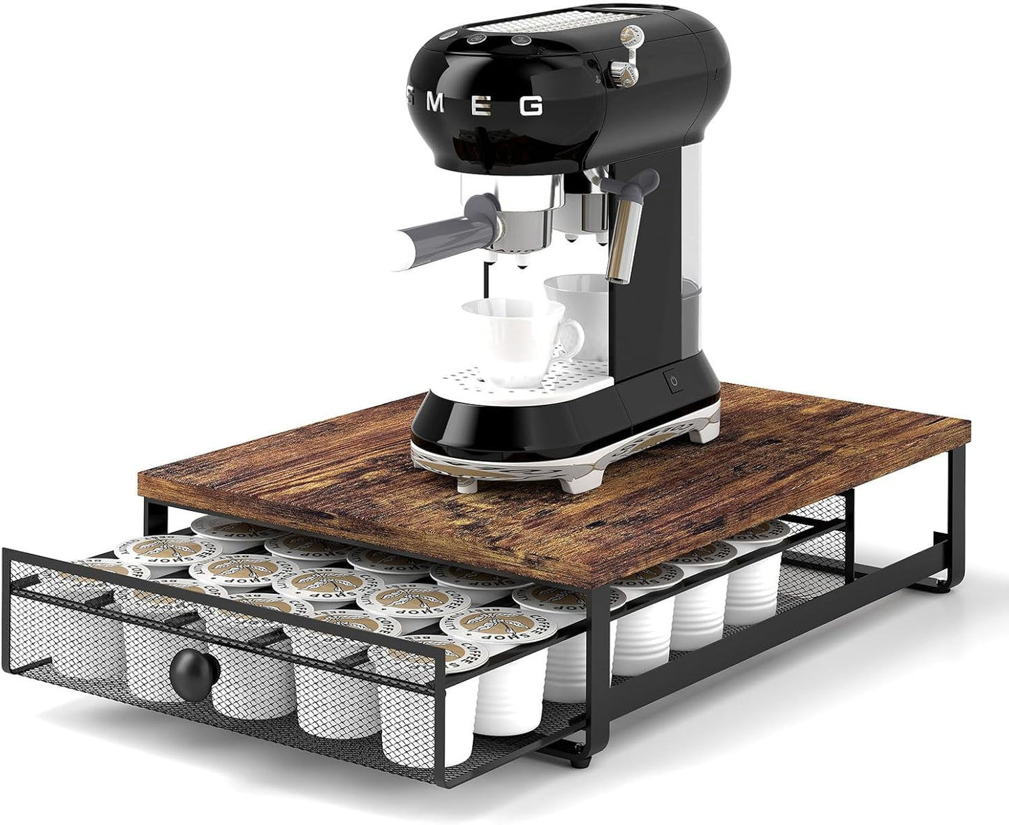 Coffee Pod Storage Drawer,with Sliding Baskets,Coffee Pod Holders for K Cups,35 Capacity Coffee Capsules Storage Organizer,Under Coffee Pot Storage Drawer,for Home Office, Kitchen (BROWN)