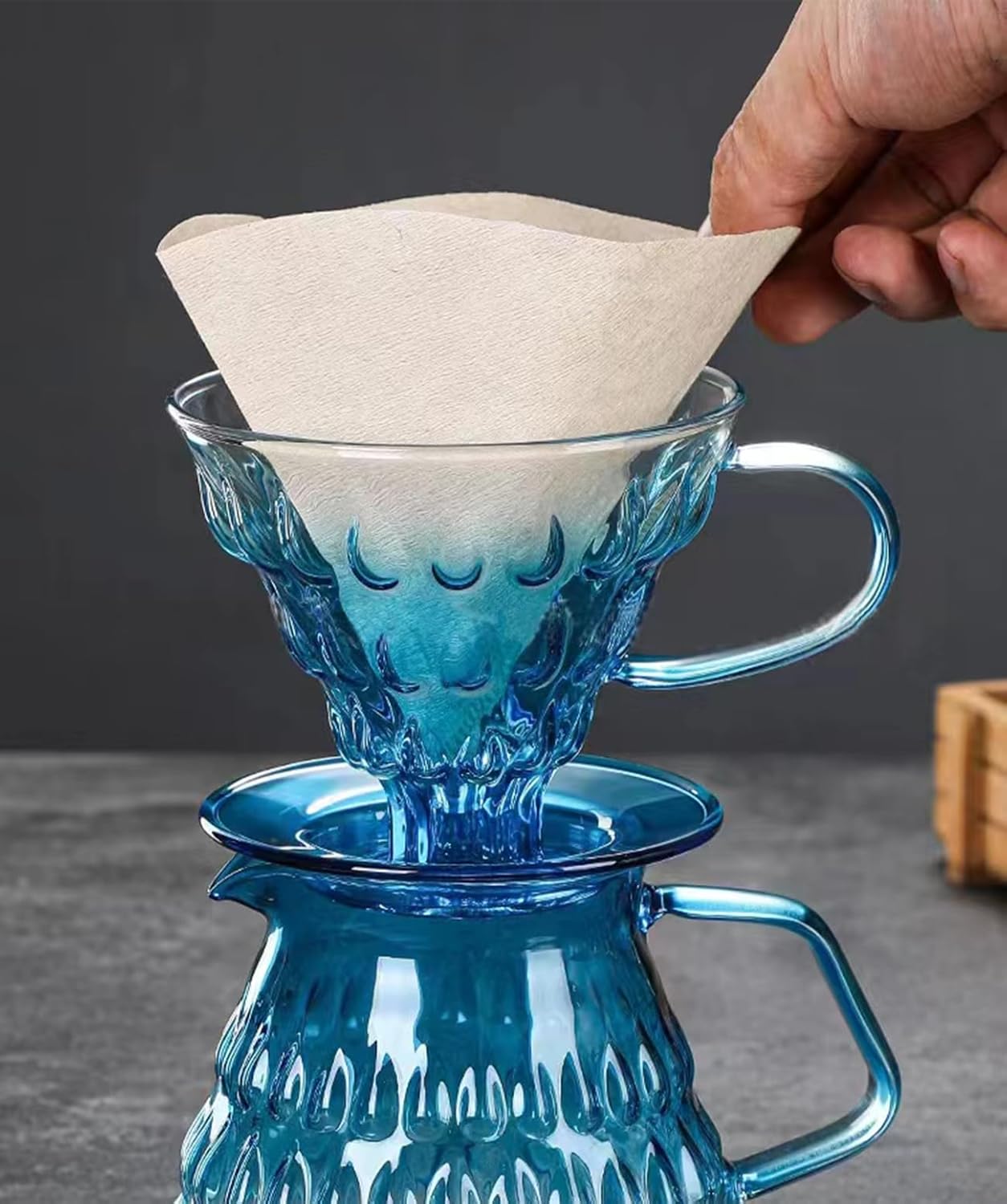 Glass Coffee Dripper, Pour Over Coffee Maker, Reusable Coffee Filter Cup, Slow Brewing Accessories for Home, Cafe, Restaurants(V02,1-4Cups) (Blue)