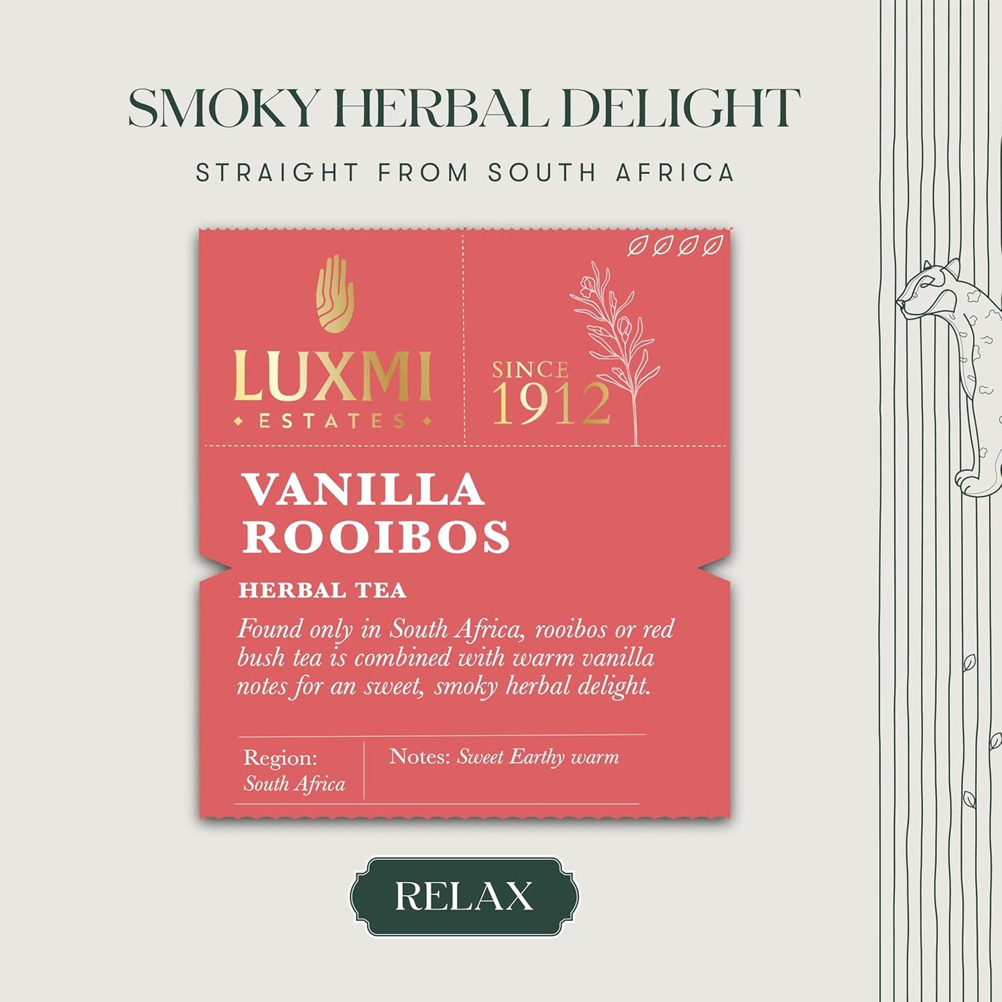 Luxmi Estates - Rooibos Vanilla - Organic Rooibos Tea with Natural Vanilla Extract - Loose Leaf - 100g (50 Cups)| Limited Fall Tea, Calming and Relaxing
