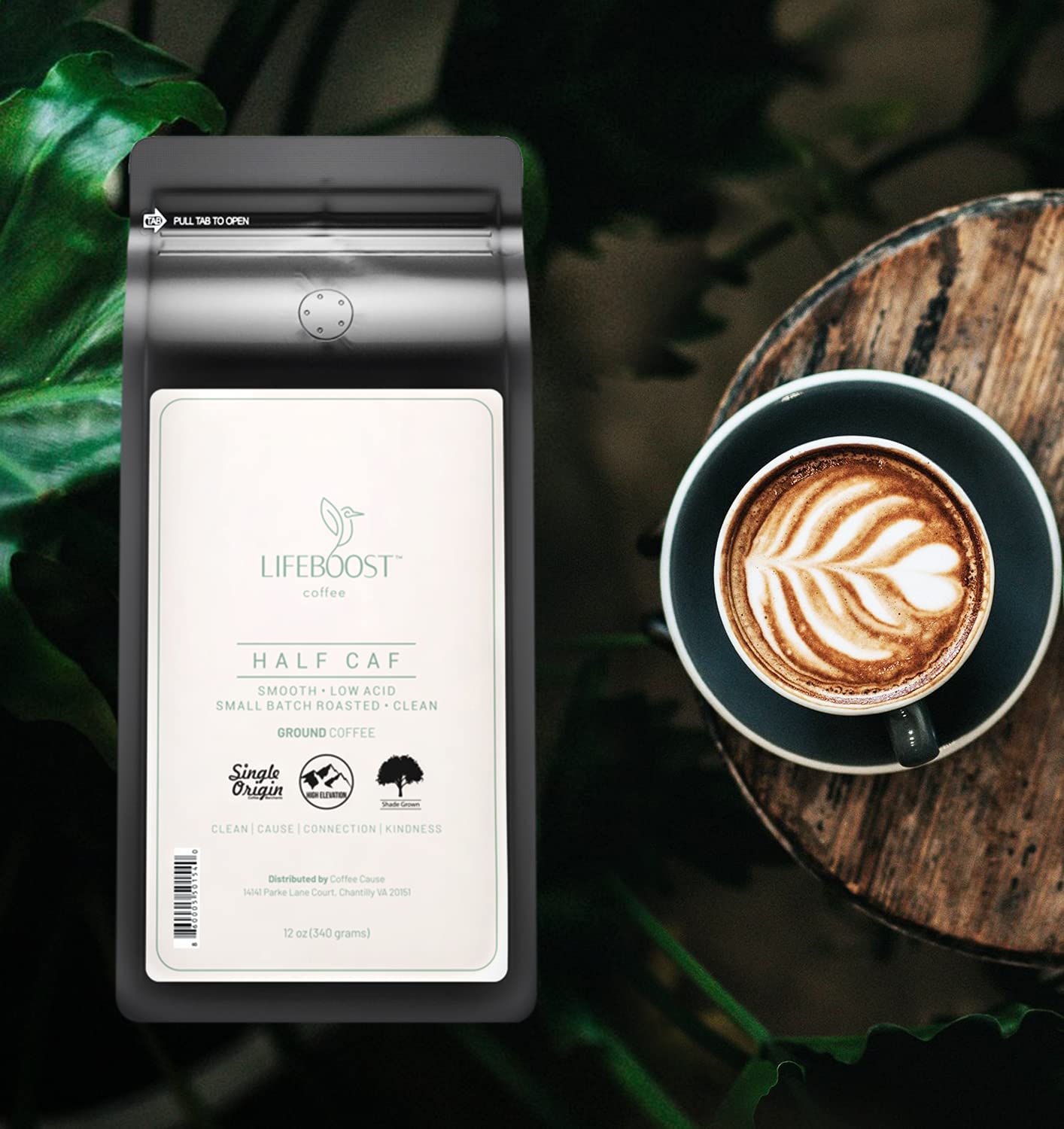 Lifeboost Coffee Half Caff Ground Coffee - Low Acid Single Origin USDA Organic Coffee - Non-GMO Ground Coffee Third Party Tested For Mycotoxins & Pesticides - 12 Ounces