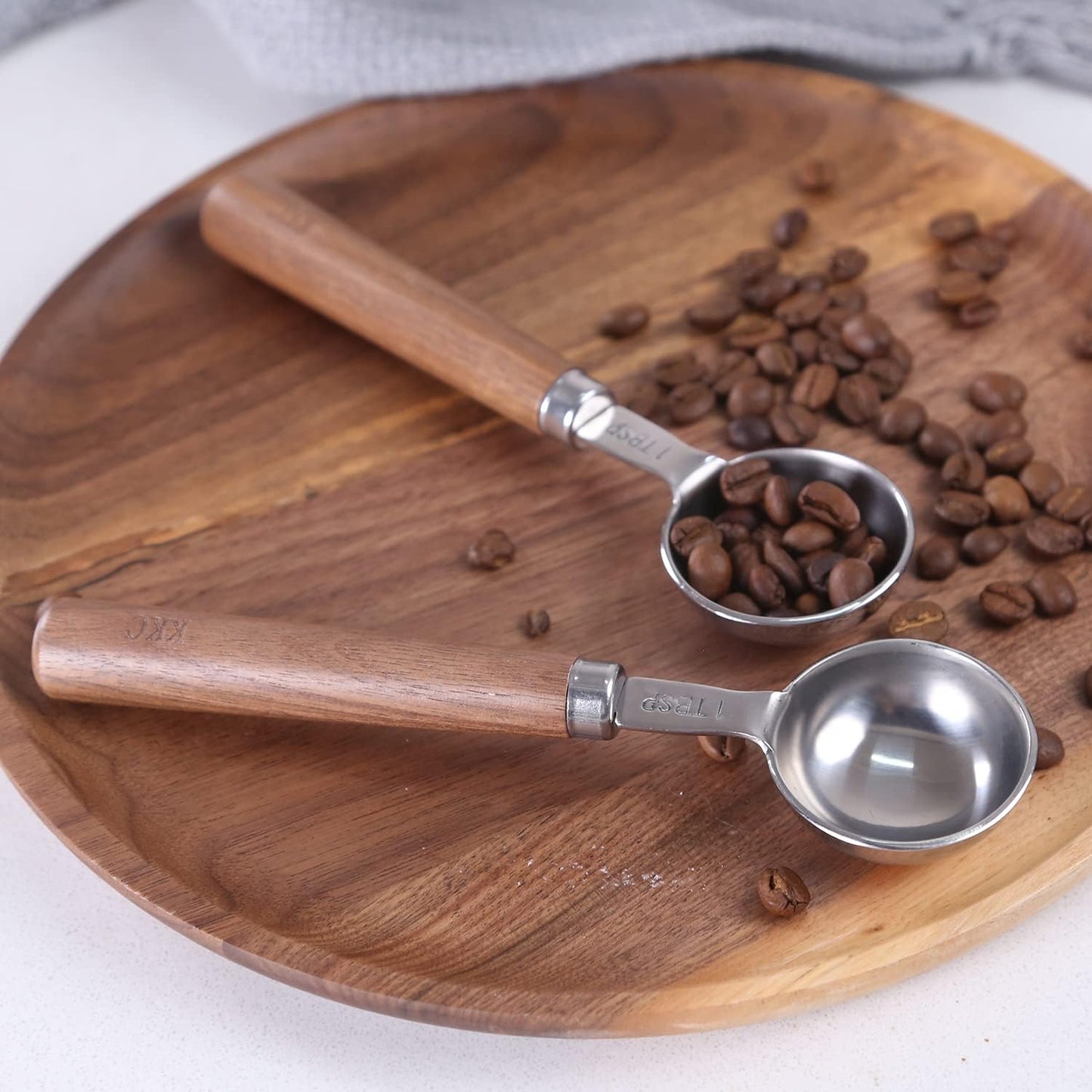 KKC HOME ACCENTS Wooden Handle Coffee Scoops - 1 Tablespoon, Coffee Bean & Tea Measuring Spoon, 2 Pcs, 6.7" Length