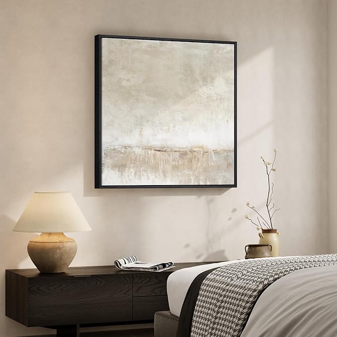 Framed Neutral Abstract Wall Art, Modern Beige and Cream Canvas Prints Artwork - Image 2