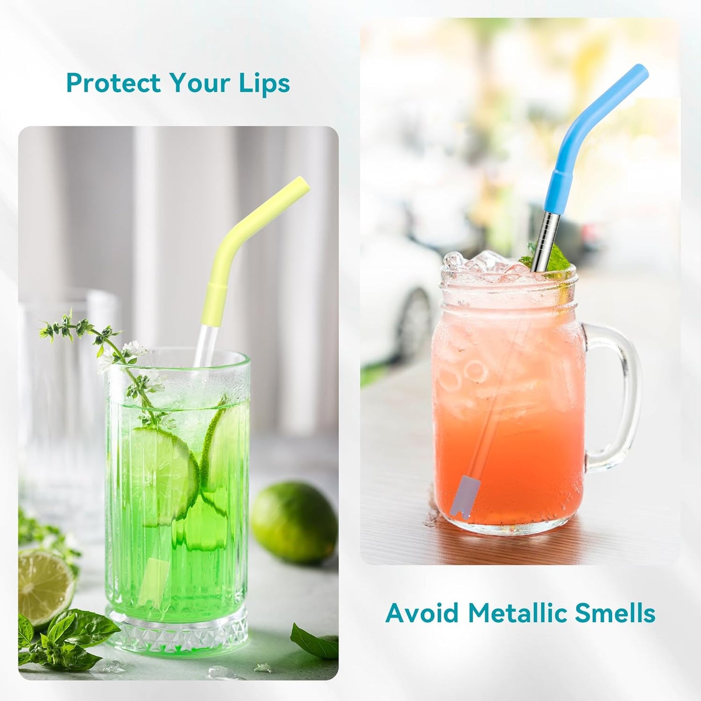 4 Set Silicone Straw Tips, Food Grade Rubber Metal Straws Tips Covers with Silicone Bottom Only Fit for 8MM Stainless Steel Straw