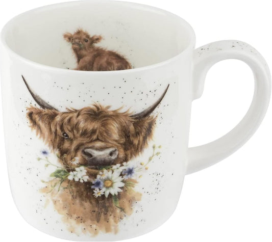 Royal Worcester Wrendale Designs 14 oz Mug, Daisy Coo - Fine Bone China with Cow Motif - Woodland Themed Tea Mug for Cozy Cottagecore Homes - Safe Ceramic Drinkware for Daily Use