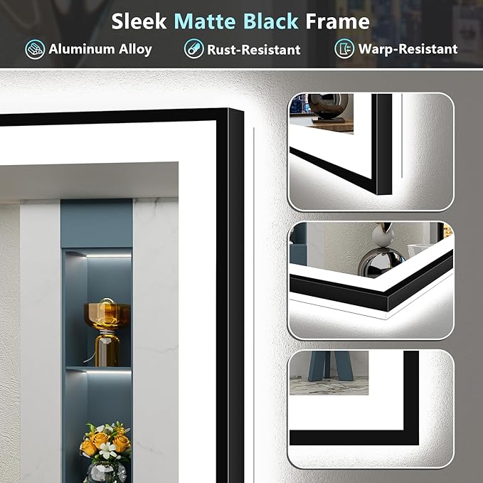 28x36 Black Framed LED Bathroom Mirror - Image 9