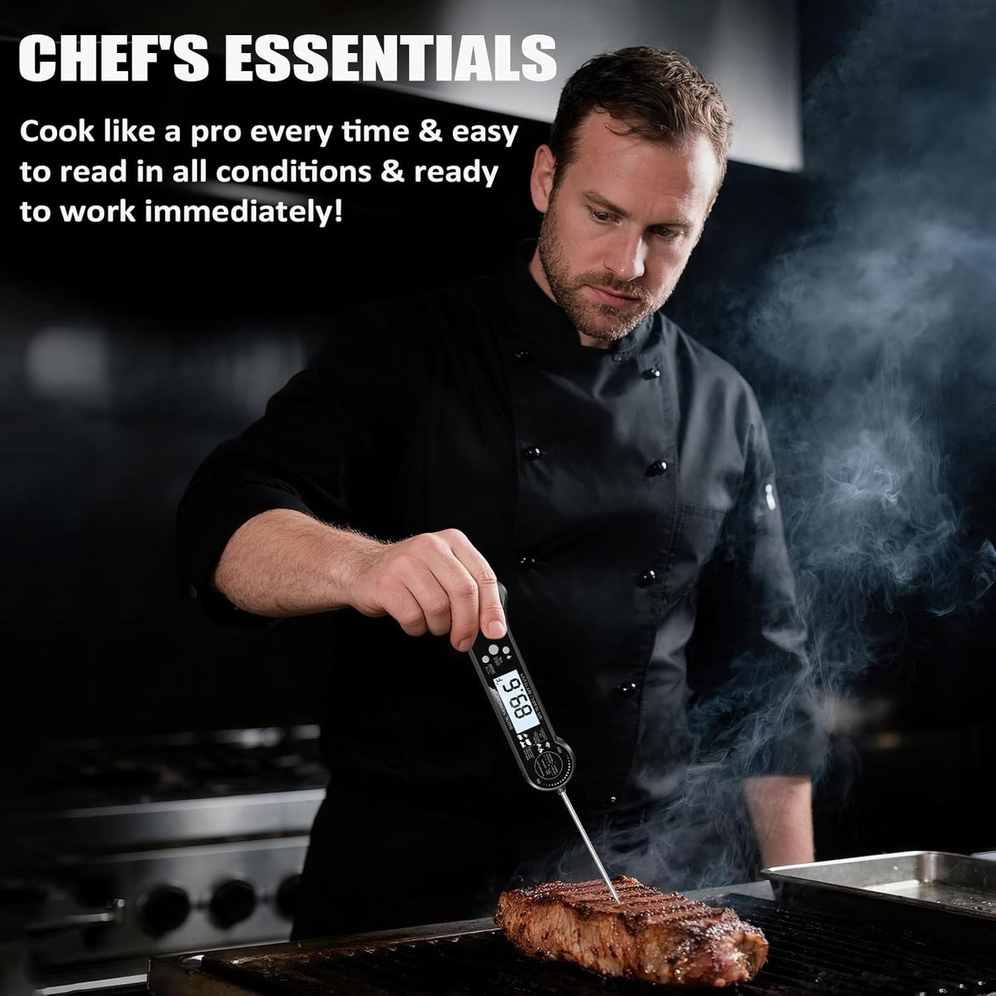 Digital Meat Thermometer, Instant Read Food Thermometer with Backlight & Hold Function，Magnetic, LCD Display, 180° Foldable, Kitchen Appliances Essentials for BBQ，Gifts for Men Him Dad Birthday