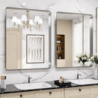 LOAAO 24X30 Inch Brushed Nickel Bathroom Mirror, Rounded Rectangle Silver Metal - Image 4
