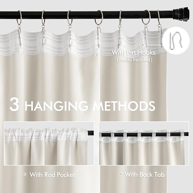 MIULEE Ivory Back Tab Blackout Curtains 90 Inches Long 2 Panels Set - Image 3