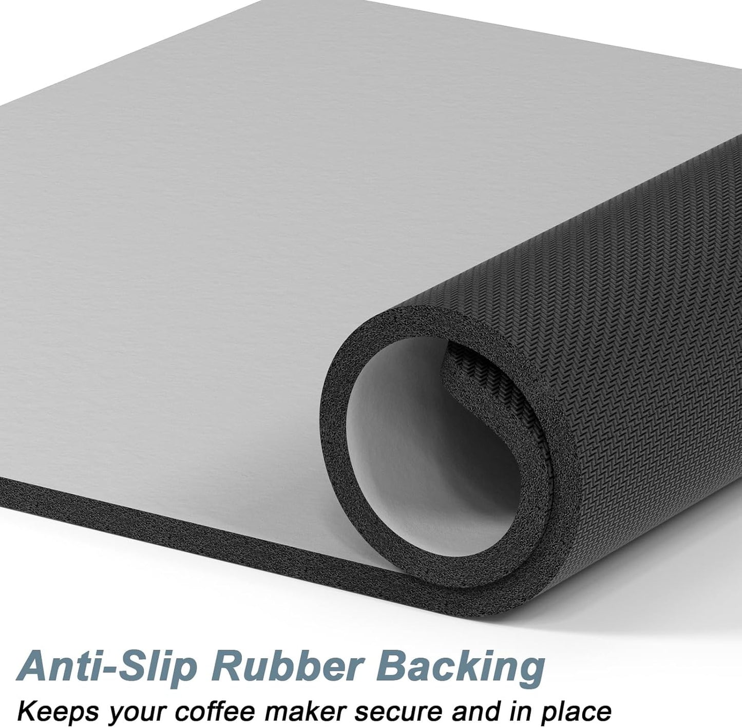 Rnivvi Coffee Mat, 12" x 19" Coffee Bar Mats for Espresso Machine Station Accessories and Organizer, Hide Stain Rubber Backed Absorbent Dish Drying Pad for Kitchen Counter, Cute Bar Decor Pad, Gray