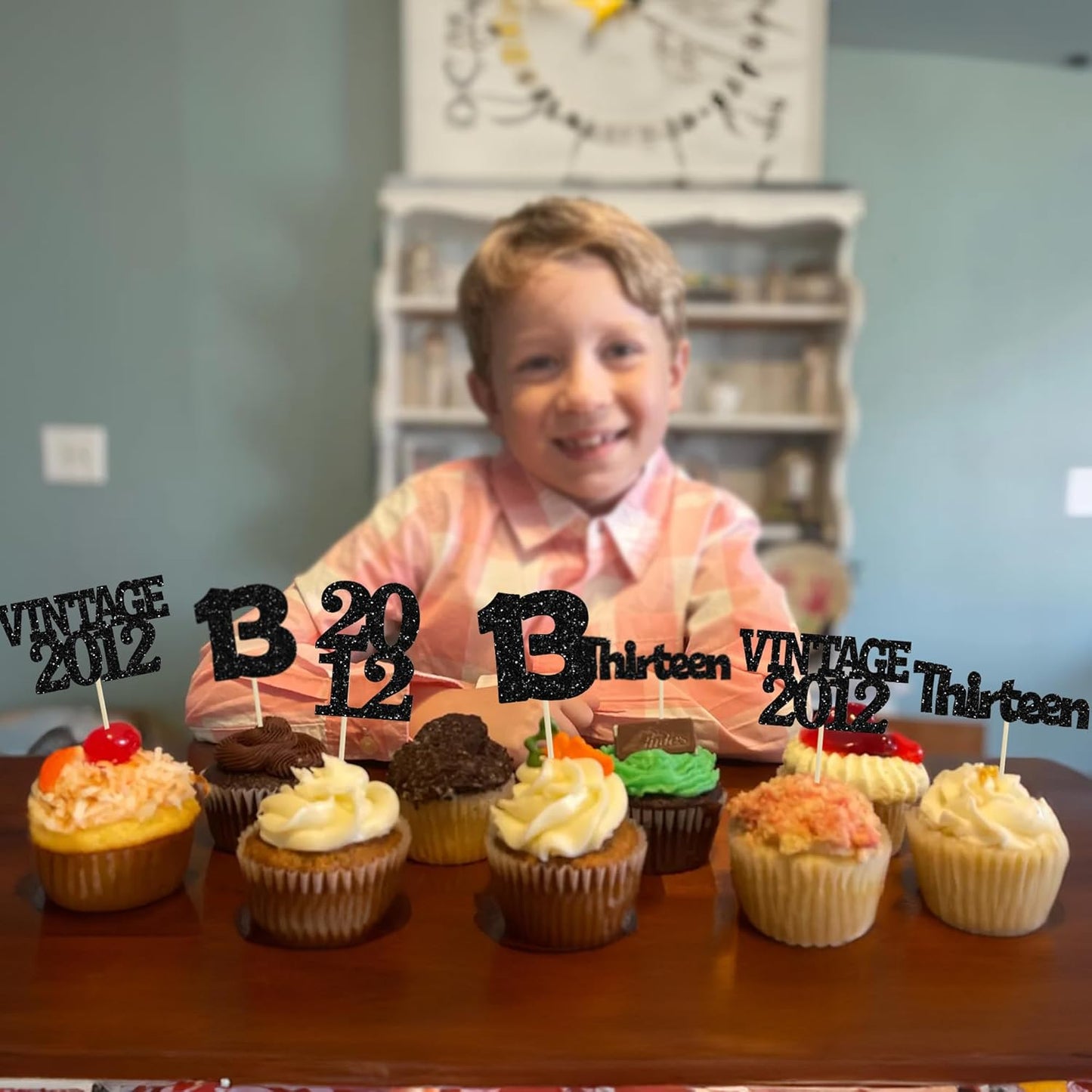 Gyufise 24Pcs 13th Birthday Cupcake Toppers Glitter Thirteen Vintage 2012 Official Teenager 13 Cupcake Picks 13 Years Birthday Cake Decorations for Happy 13th Anniversary Party Supplies Black