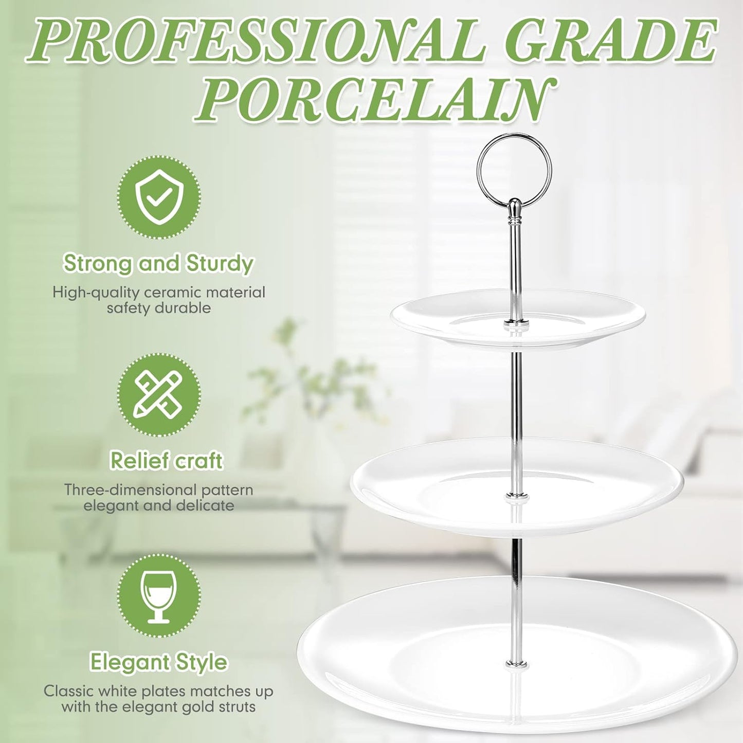 Tatuo 2 Pcs 3 Tier Porcelain Cupcake Stand, Cup Cake Holder Tower, Pastry Serving Elegant Dessert White Ceramic Tiered Stand for Wedding, Birthday, Tea Party(Delicate Round Shape)