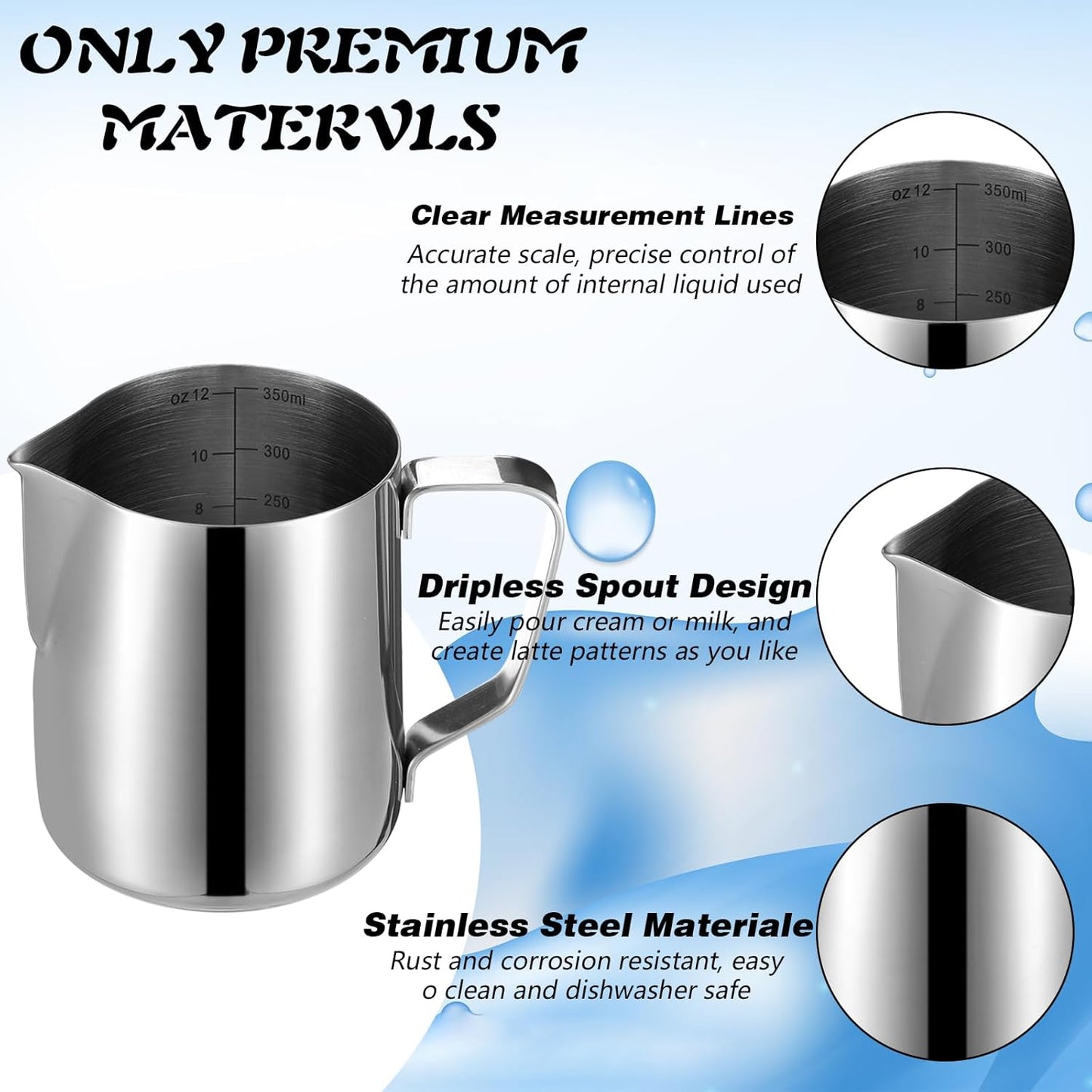 4 Pcs Milk Frothing Pitcher Espresso Steaming Pitchers 12 Oz Stainless Steel Milk Steamer Cup Frother Jug for Espresso, Latte Art, Chai Cappuccino Hot Chocolate