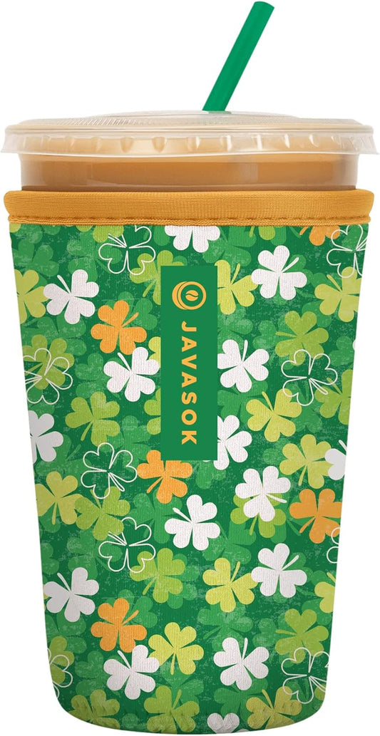 Sok It JavaSok Iced Coffee & Cold Soda Insulated Neoprene Cup Sleeve (Luck of the Shamrock, Medium: 22-28oz)