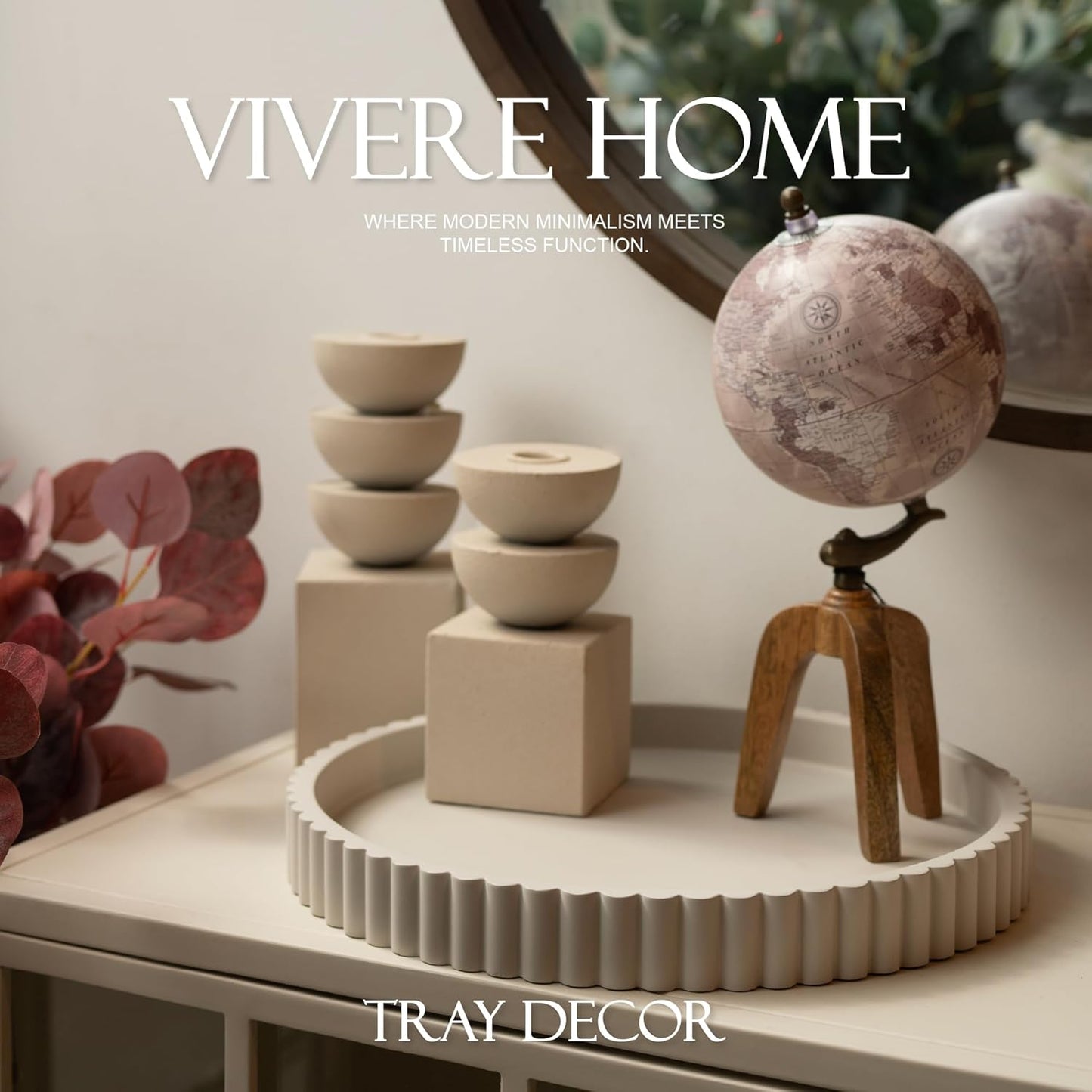 13-Inch Concrete Round Tray Home Decor for Coffee Table Decor - Round Coffee Table Tray - Circular Kitchen Island Trays - Decorative Trays- Gray