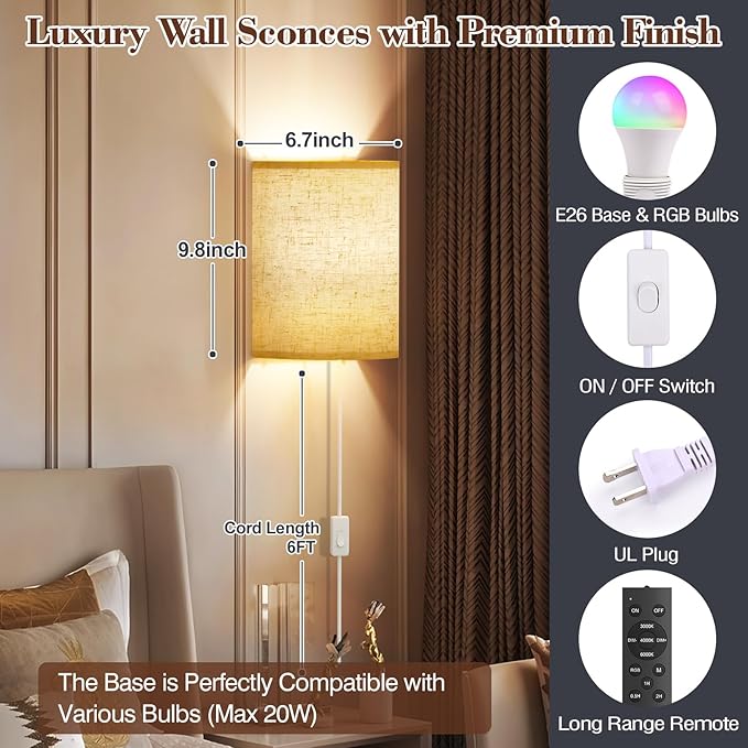 Plug in Wall Sconces Set of Two: Wall Lights - Image 7