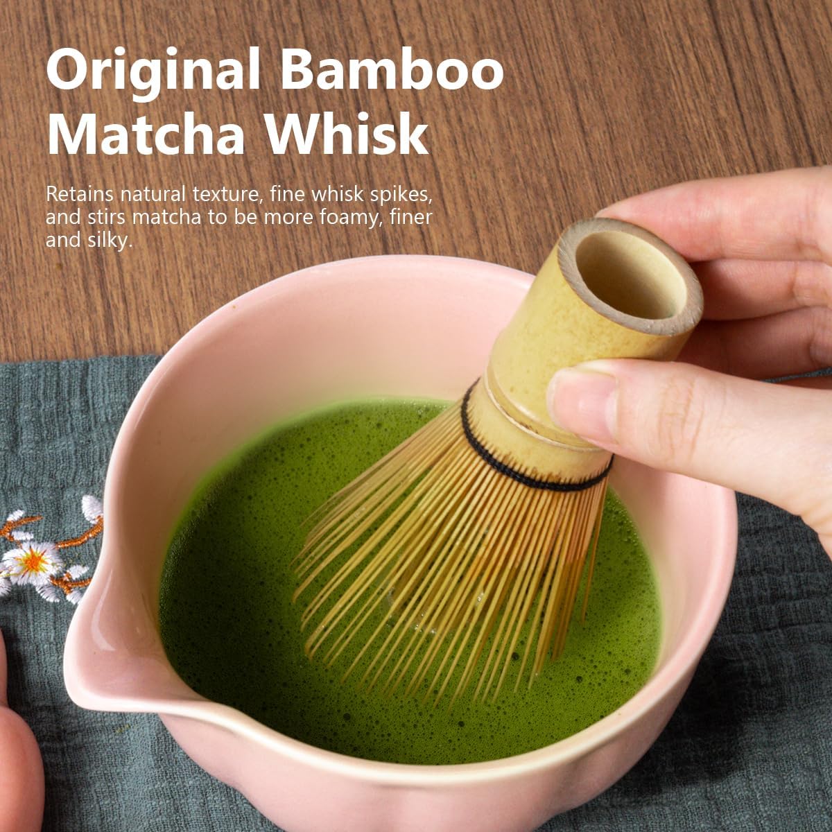 Pink Matcha Kit, 7 Pcs Matcha Whisk Set Includes Matcha Bowl with Spout, Bamboo Whisk, Chasen Holder, Sifter, Scoop and Rest, Tea Towel, Matcha Making Kit Tools for Family/Friend