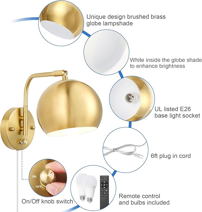 VATONI Wall Sconce with Remote Control, Plug in Wall Sconces Dimming 0-100% and - Image 4