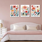 KISSFOX Framed Colorful Wildflower Canvas Wall Art Set Of 3 Flowers Pictures - Image 2