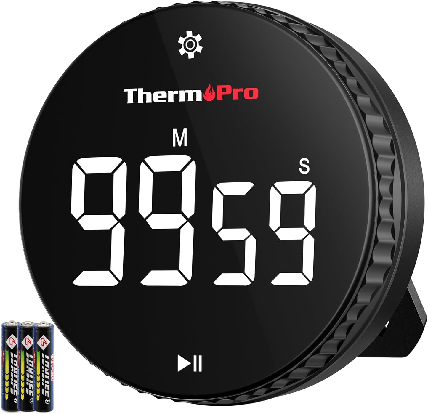 ThermoPro 99-Hour Digital Kitchen Timer with Strong Magnetic & Stable Stand, Classroom Timers with 3-Volume-Level, Stopwatch with Large LED Display, Digital Timers for Classroom, Office & Gym(Black)