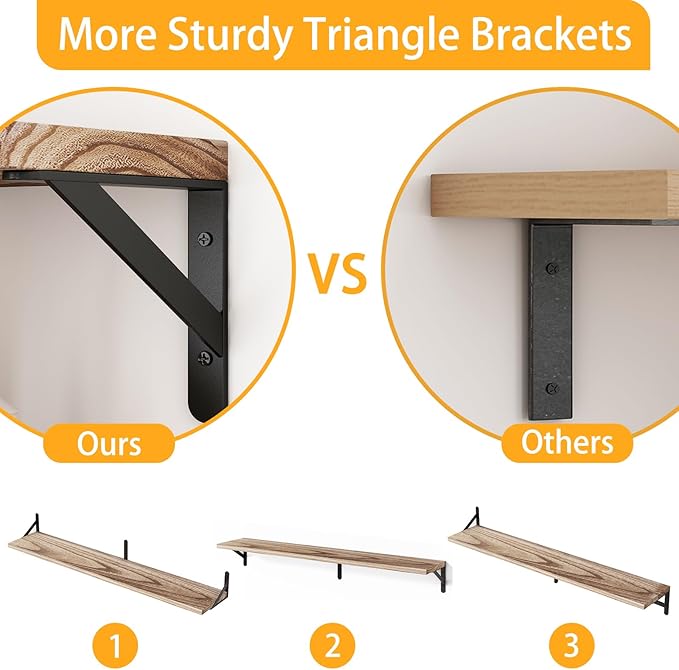 YGEOMER Floating Shelves for Wall, 35in Light Carbonized Brown Wall Shelves for - Image 3
