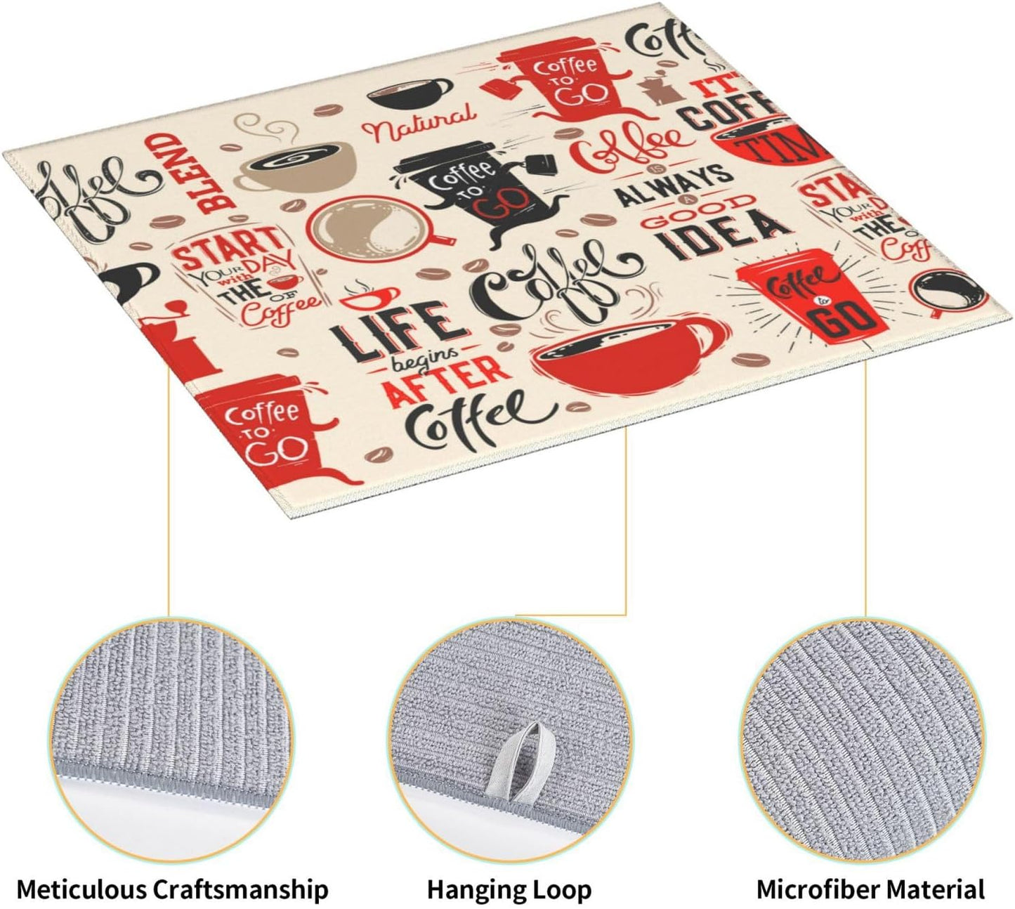 Coffee Themed Dish Drying Mat, Highly Absorbent Microfiber Kitchen Counter Pad Reusable Washable, 16*18"
