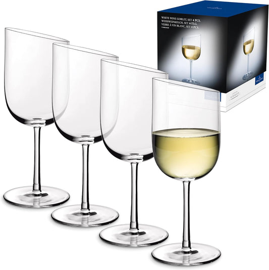 Villeroy & Boch NewMoon Set, 4 Pieces, Elegant, Modern Sloping White Wine, Crystal Glass, Transparent, Dishwasher Safe